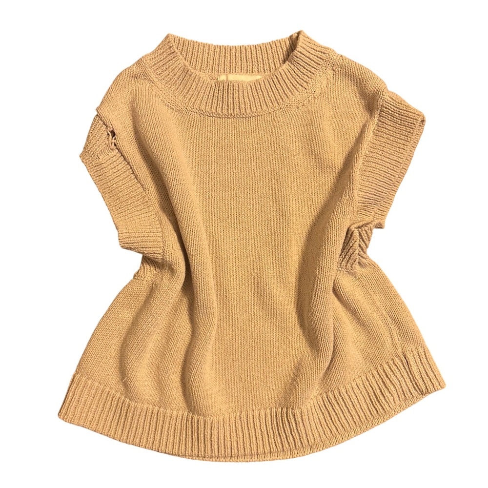H&M Knit Sweater Vest Tan Mock Neck Sleeveless Casual Size L (fits like Medium)